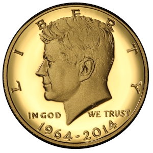 Obverse of Gold 2014-P Kennedy Half Dollar